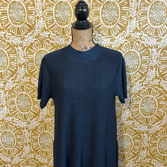 Sezane Eleanor RARE Blue Lurex Knit Bow Tie A-Line Dress Sz M - Picture 7 of 14